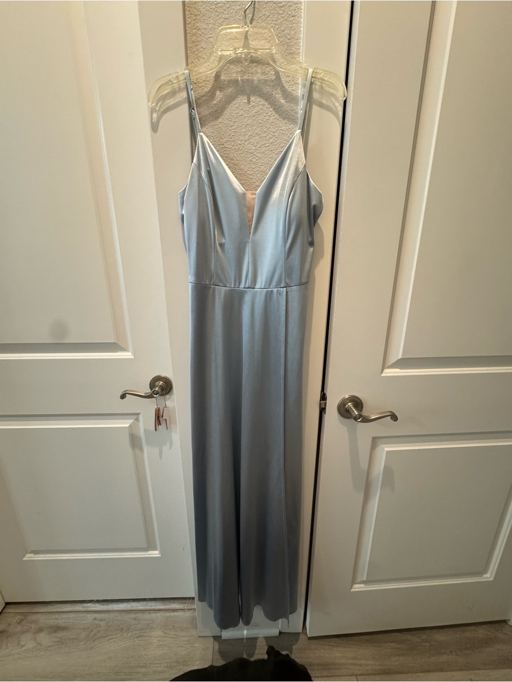 Windsor Light Blue Satin Spaghetti Strap Dress